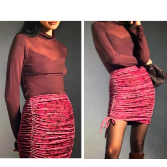 Anthropologie Ruched Velvet Skirt - Picture 2 of 8